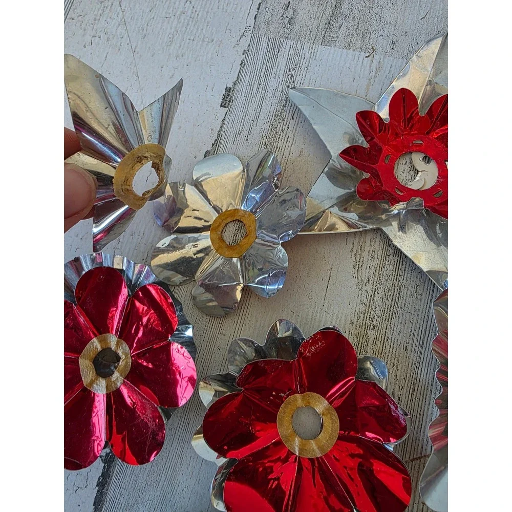 Vintage red reflector foil ornament holder Xmas decor